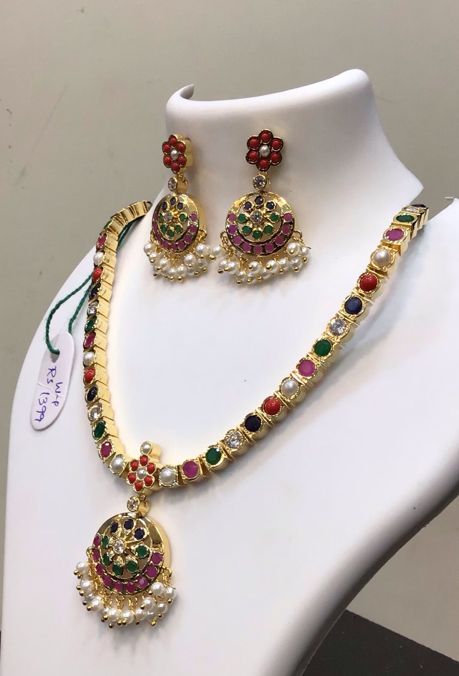 Temple Jewellery Navaratna Attigai