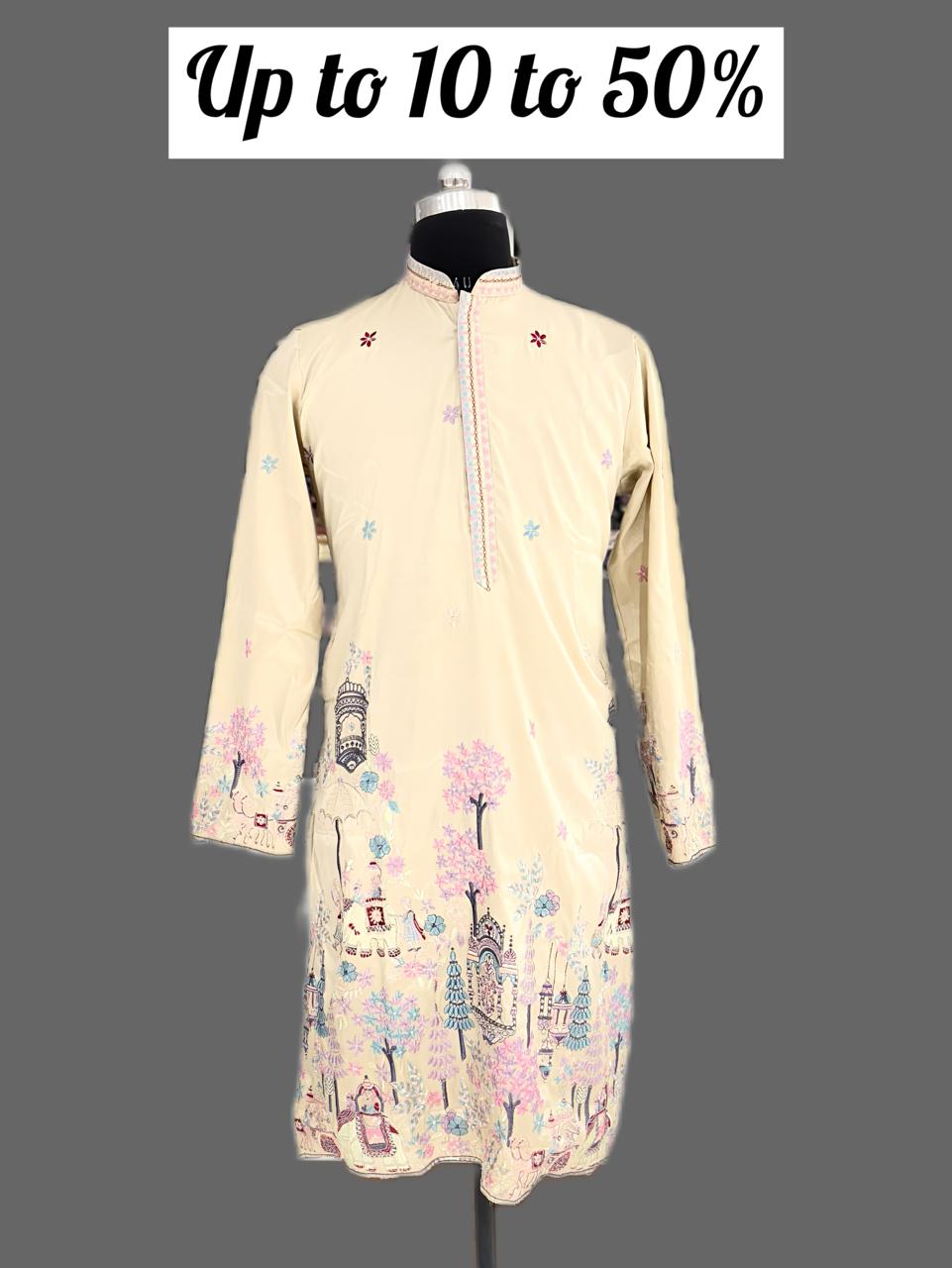 Embroidered Beige Kurta
