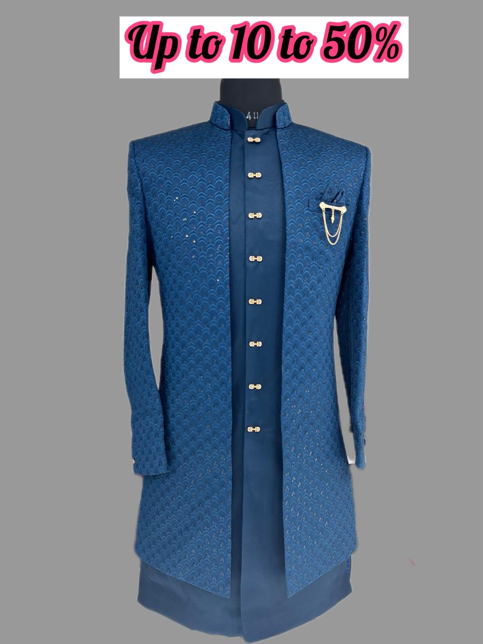 Men's Blue Embroidered sherwani