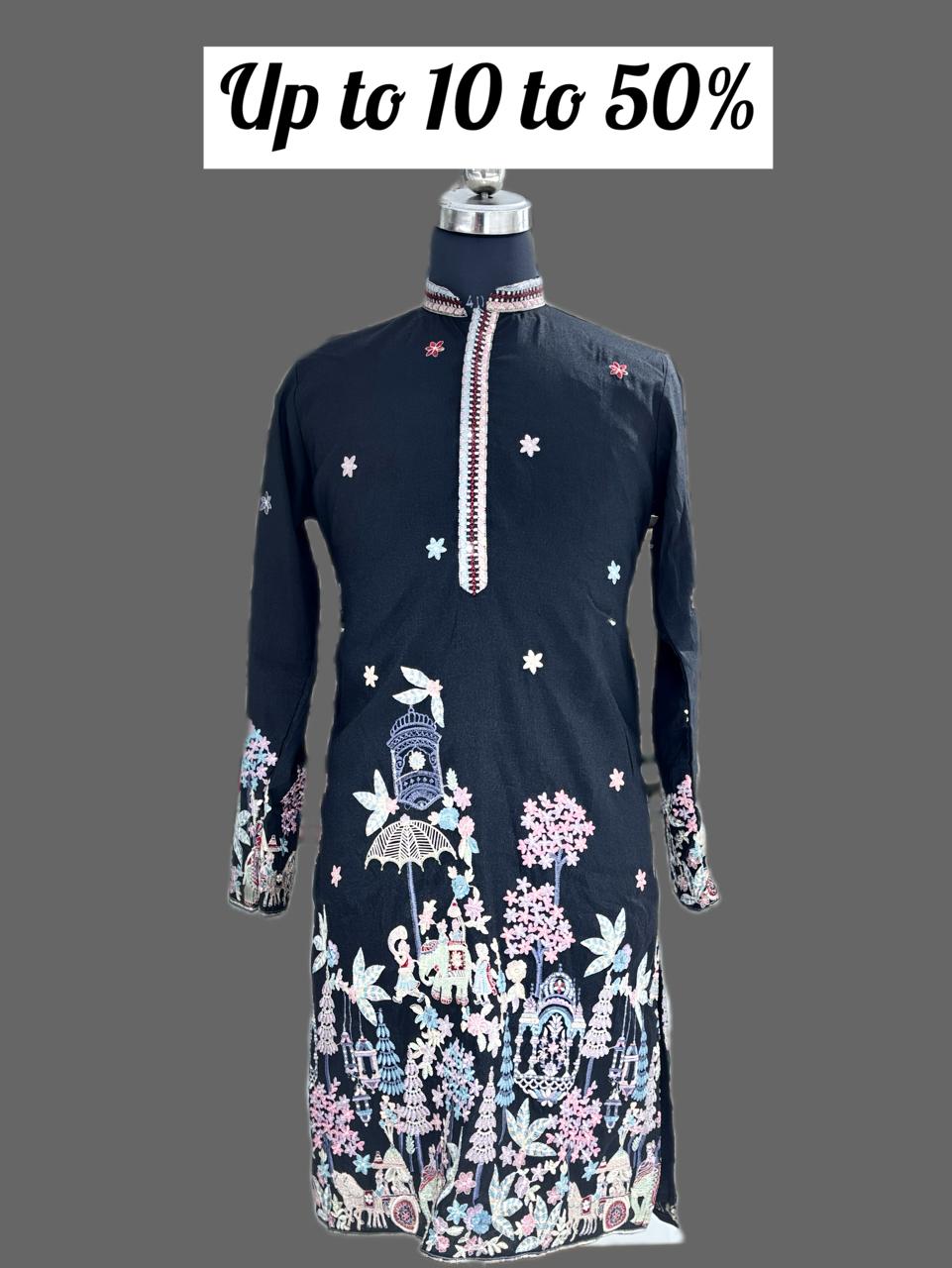 Embroidered Black Kurta