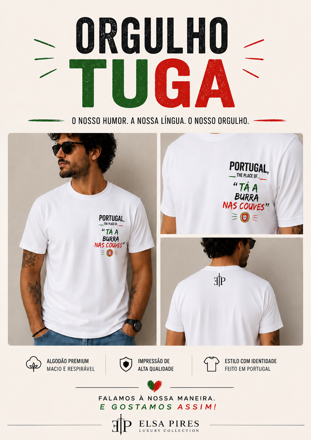 Camisola Orgulho Tuga Tá a Burra nas couves 