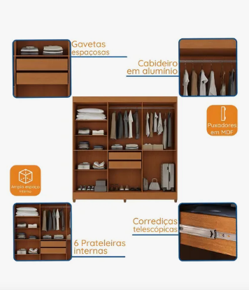 Guarda-roupa APOLO, com 6 Portas e 2 Gavetas
