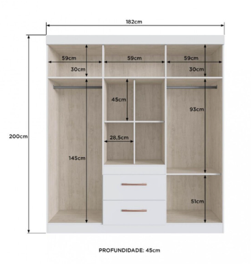 Guarda Roupa SANTIAGO, com 6 Portas e 2 Gavetas