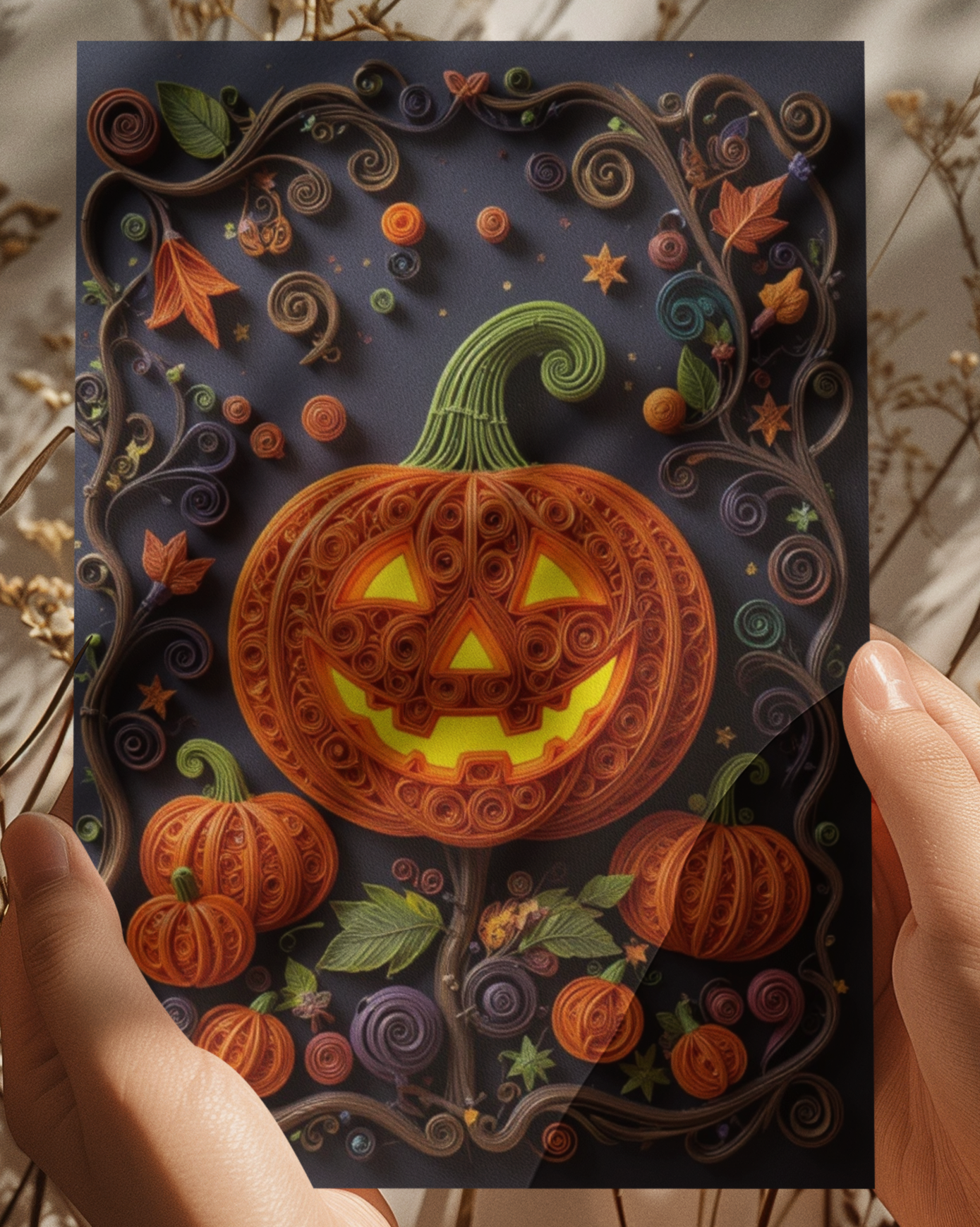 Halloween Greeting Card: 3D Quilling Style, Eco-Friendly Seasonal card (5x7)