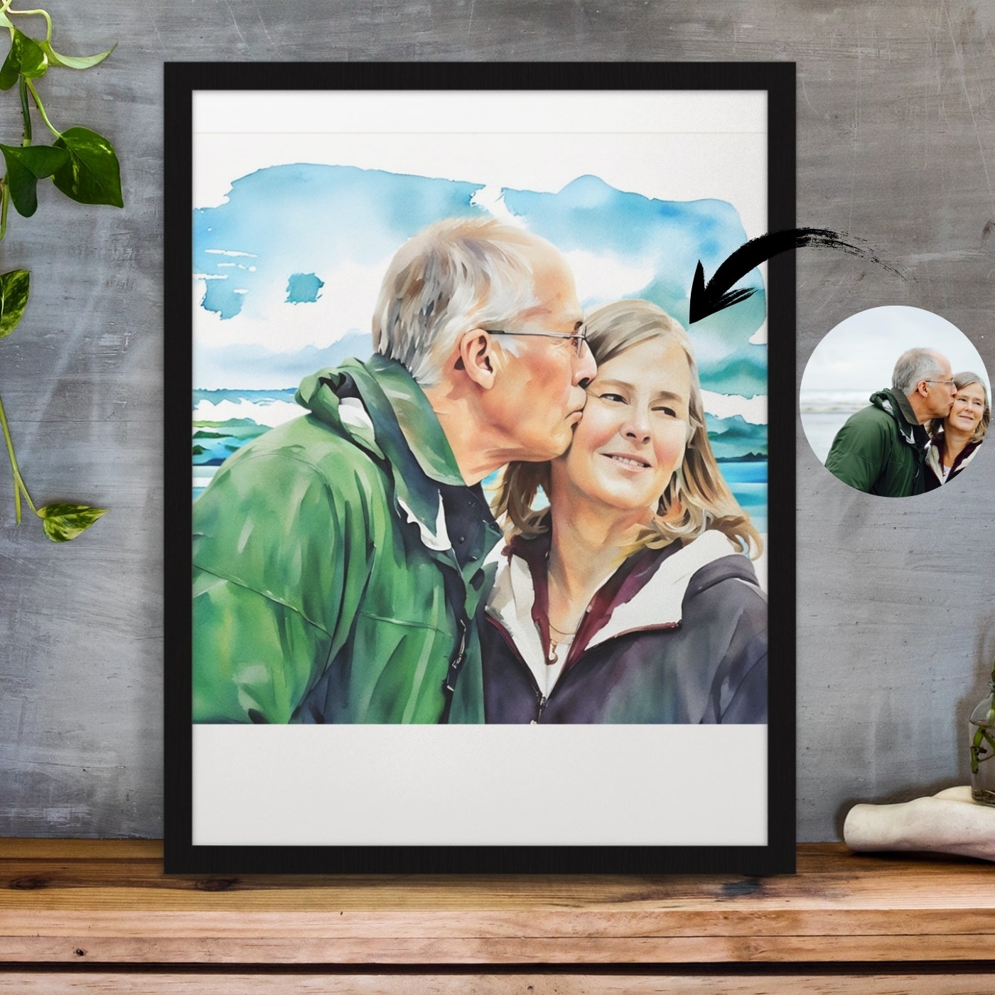 Custom Watercolor Portrait From Photo: Framed Fine Art Print + Digital File