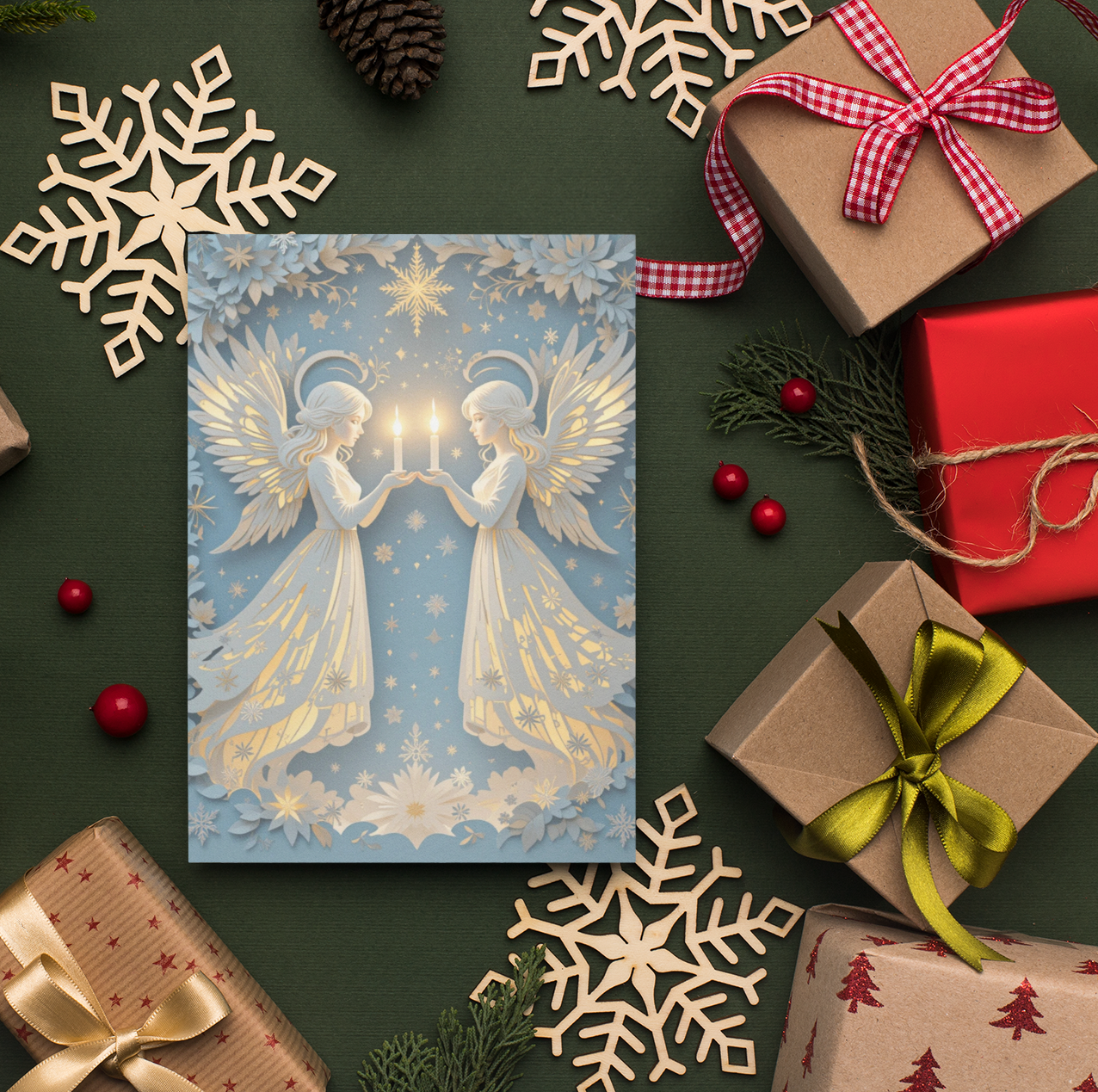 Christmas Quilling Style Greeting Card – 5x7 Festive 3D Effect Design – Holiday Card with Envelope