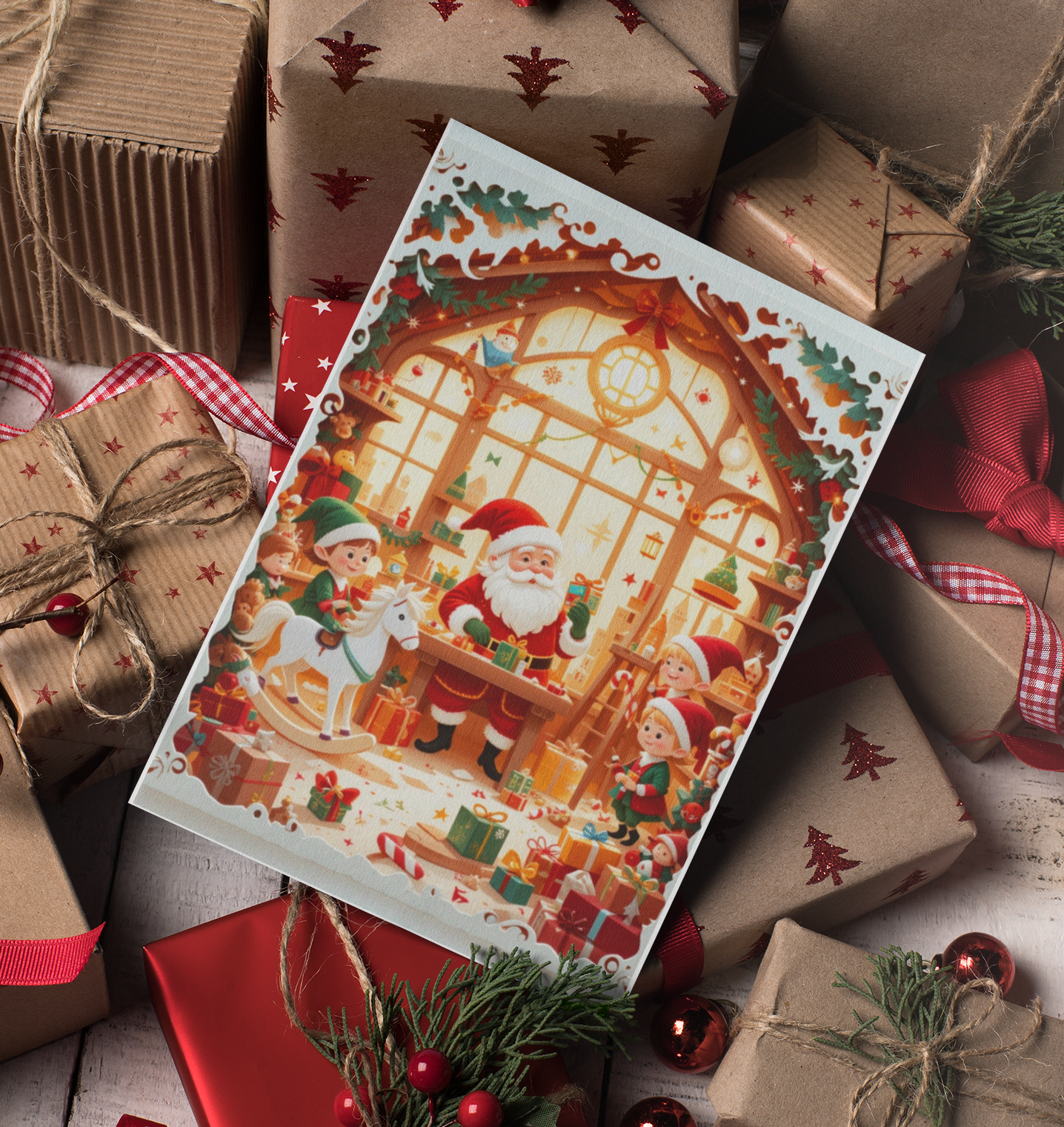 Christmas Quilling Style Greeting Card – 5x7 Festive 3D Effect Design – Holiday Card with Envelope