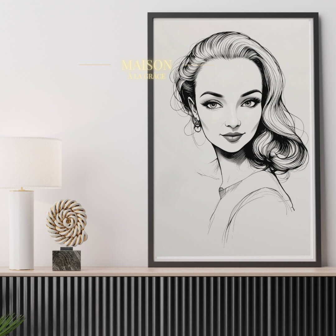 Framed Custom Pen and Ink Portrait: Fine Art Print + Digital File