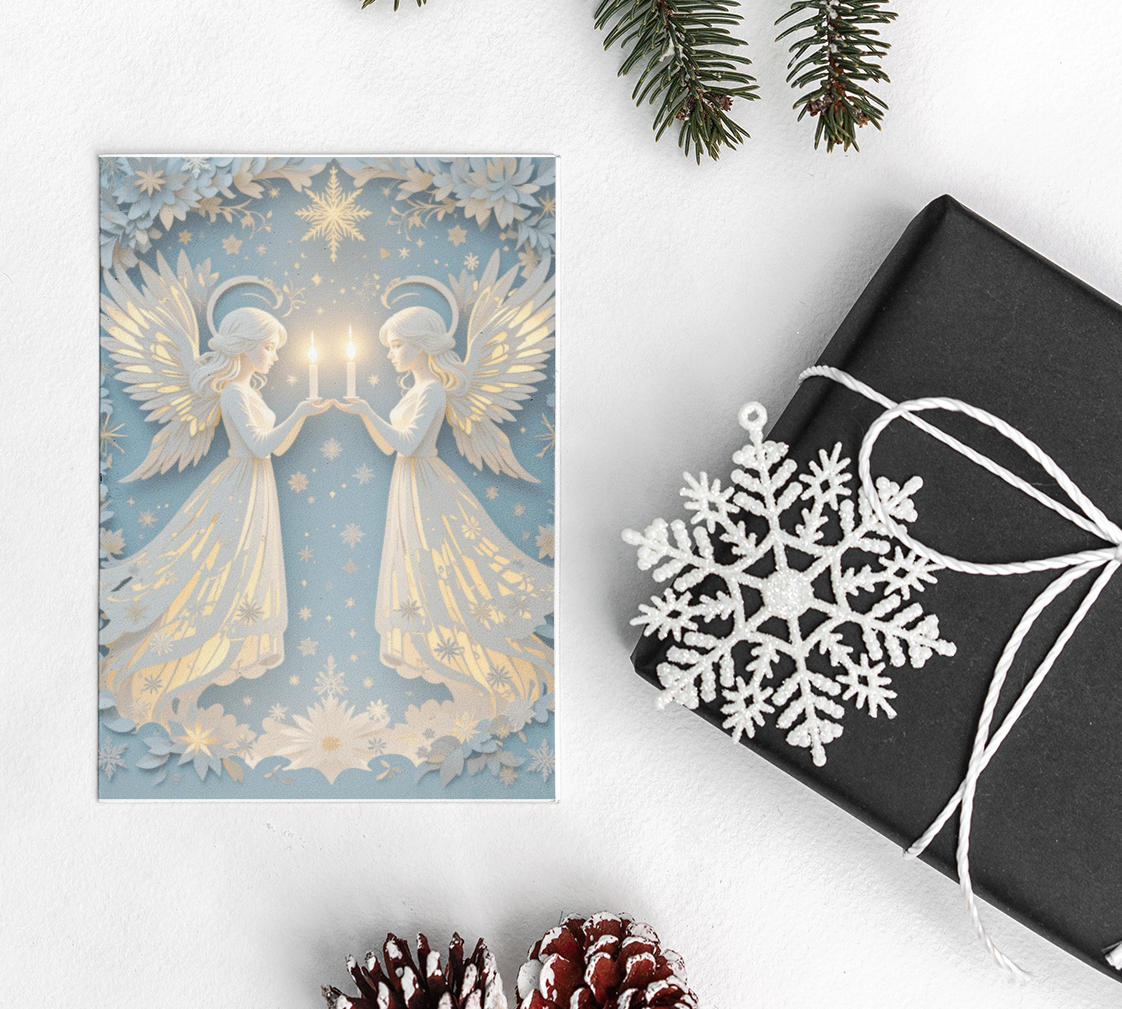 Christmas Quilling Style Greeting Card – 5x7 Festive 3D Effect Design – Holiday Card with Envelope