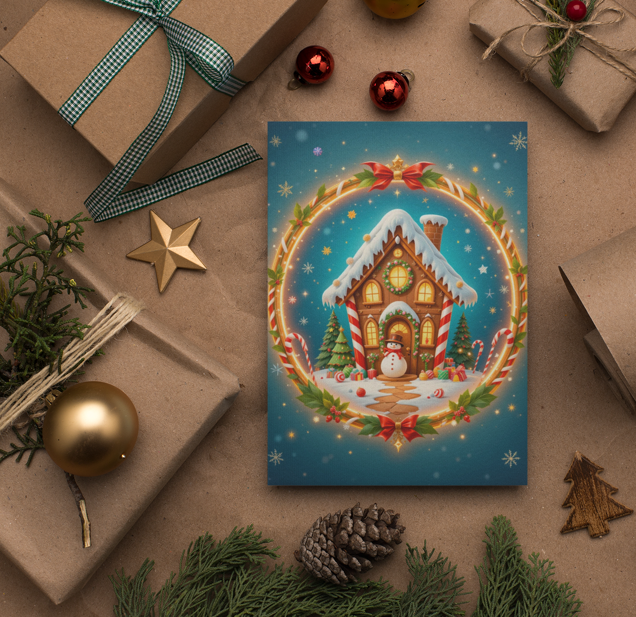 Winter Cottage Christmas Card | 5x7 Holiday Greeting | Personalised Message Inside