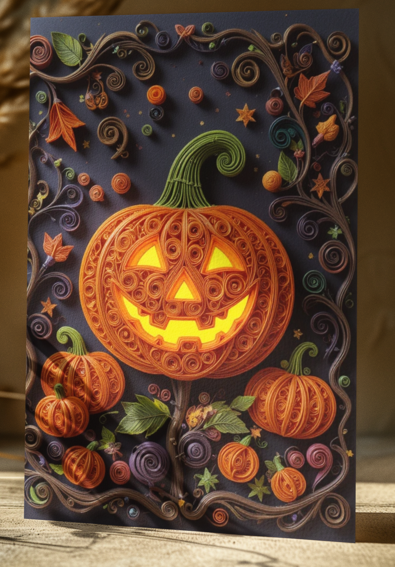 Halloween Greeting Card: 3D Quilling Style, Eco-Friendly Seasonal card (5x7)