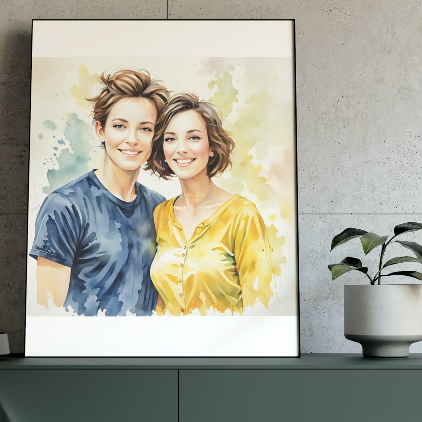 Custom Watercolor Portrait From Photo: Framed Fine Art Print + Digital File