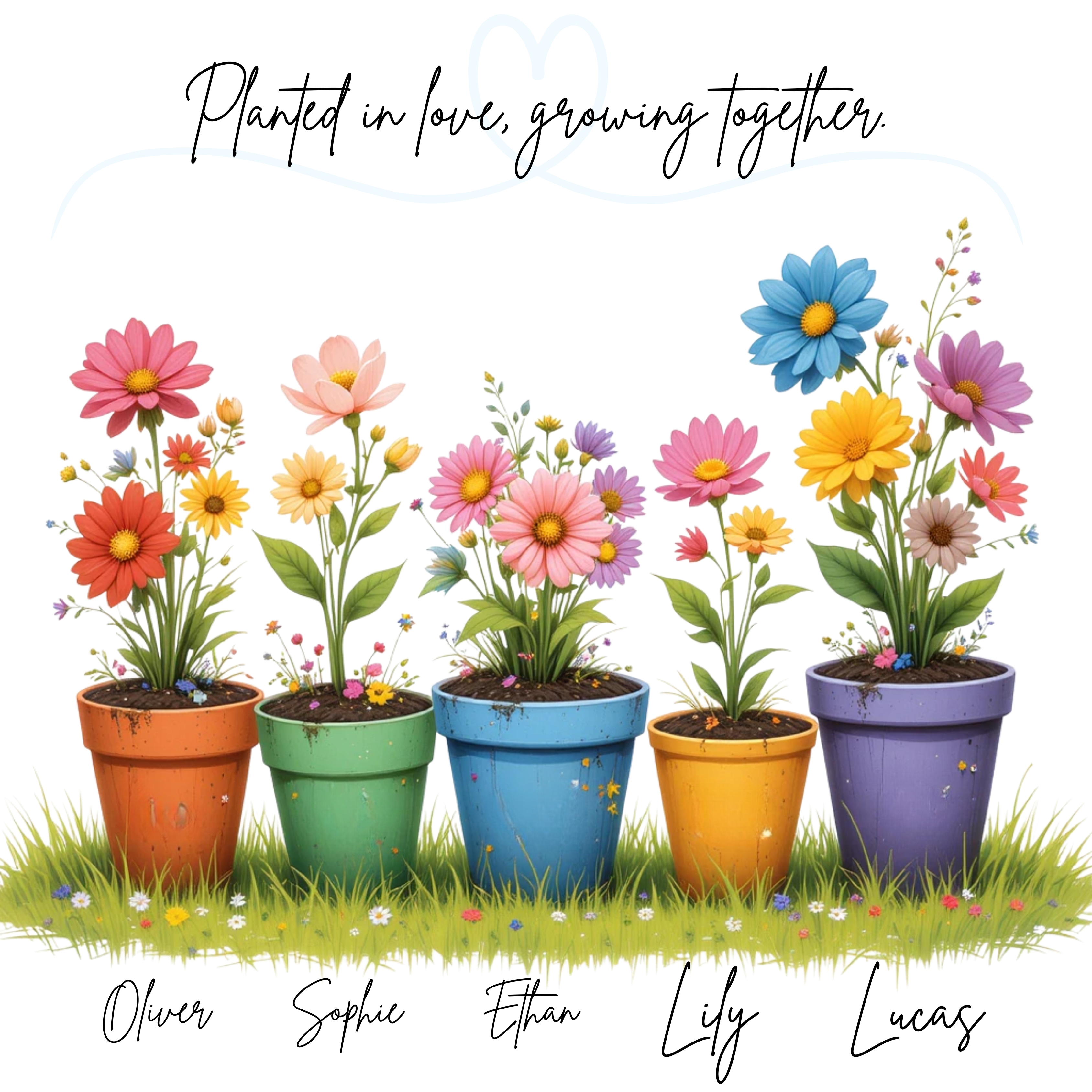 Personalised Family Flower Pot Print Custom Framed Artwork for Kids, Parents & Grandparents Unique Christmas Gift