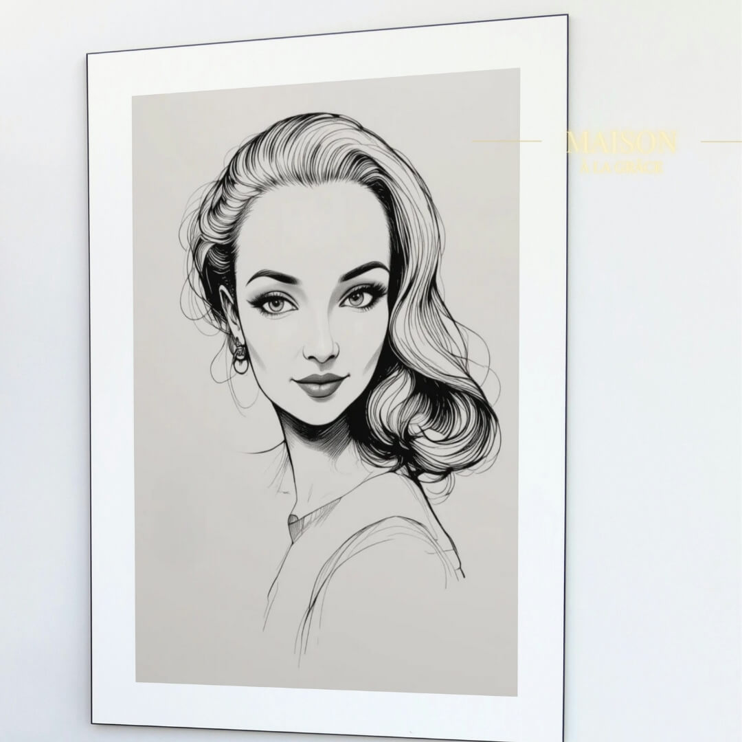 Framed Custom Pen and Ink Portrait: Fine Art Print + Digital File