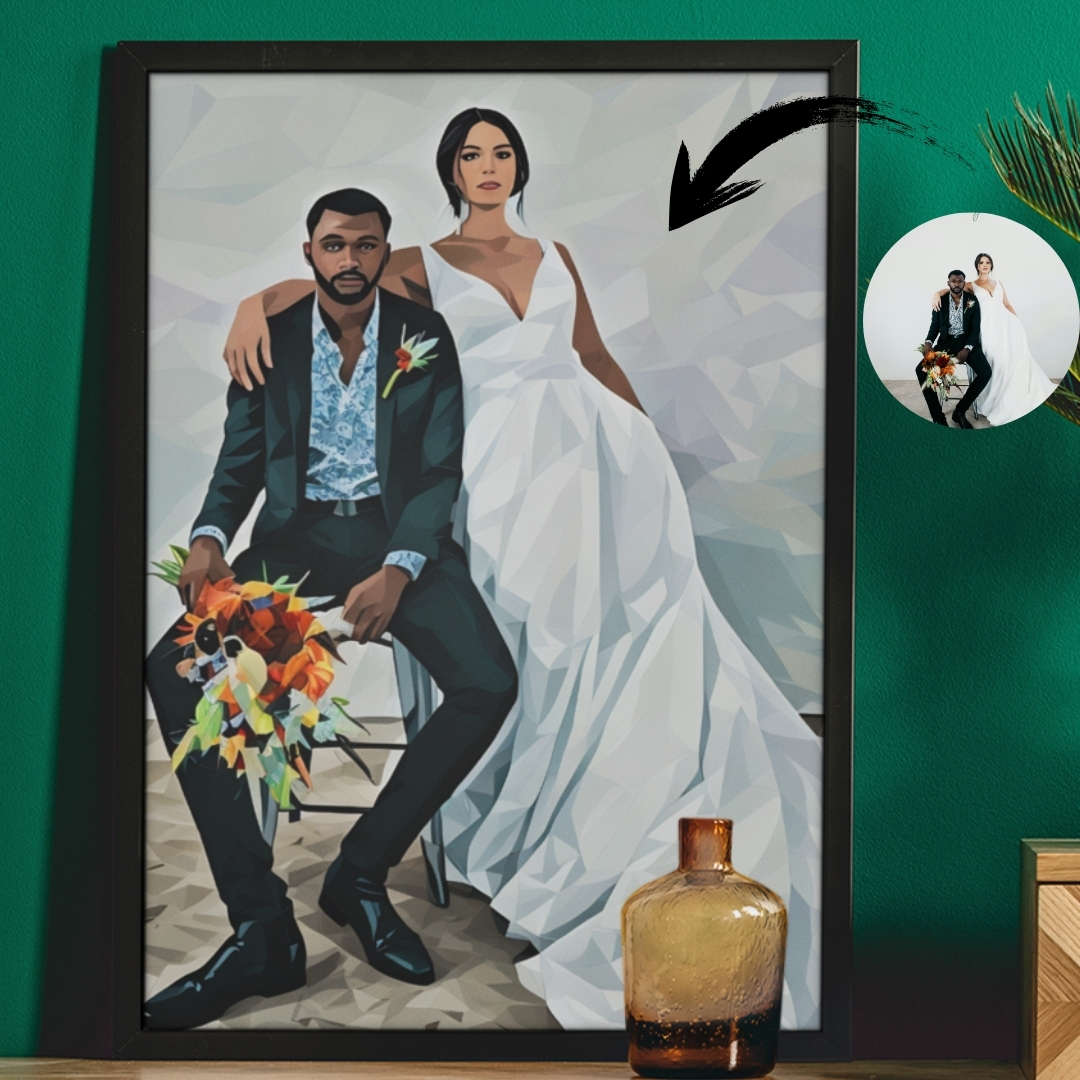 Custom Photo Poly Art Portrait: Framed Fine Art Print + Digital File Included