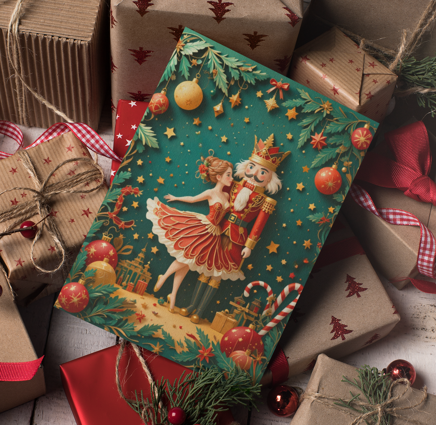 Christmas Quilling Style Greeting Card – 5x7 Festive 3D Effect Design – Holiday Card with Envelope