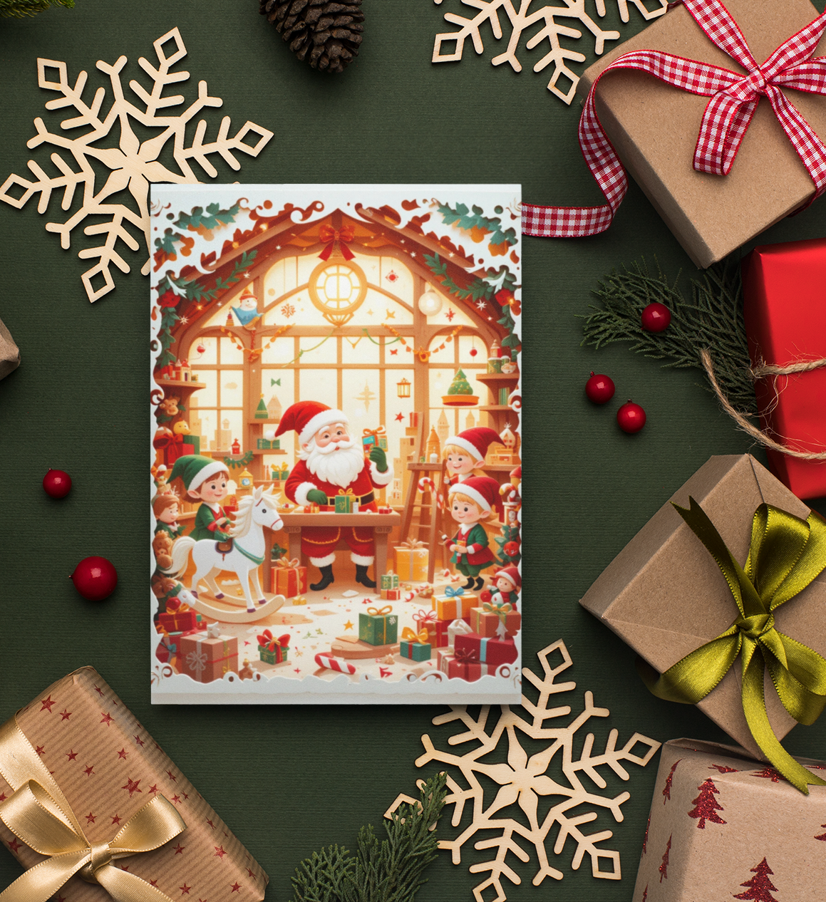 Christmas Quilling Style Greeting Card – 5x7 Festive 3D Effect Design – Holiday Card with Envelope