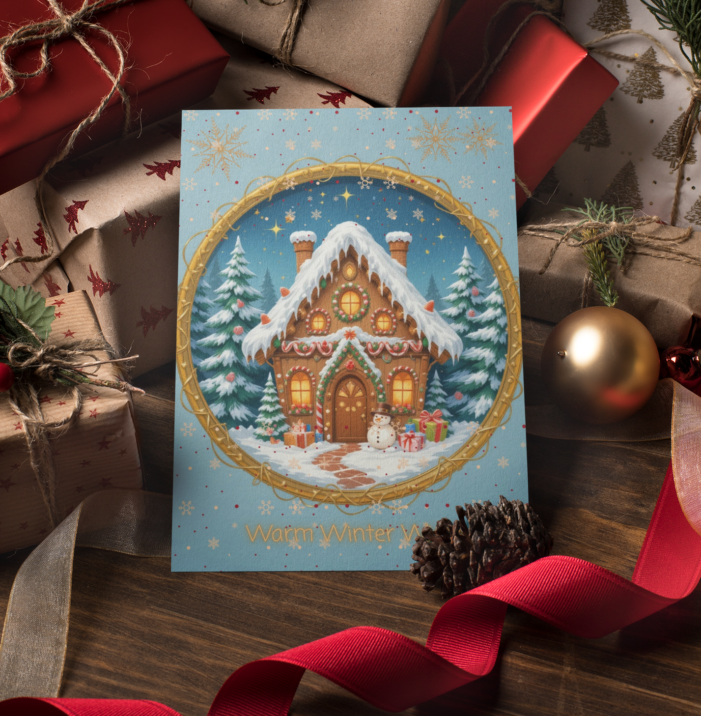 Winter Cottage Christmas Card | 5x7 Holiday Greeting | Personalised Message Inside