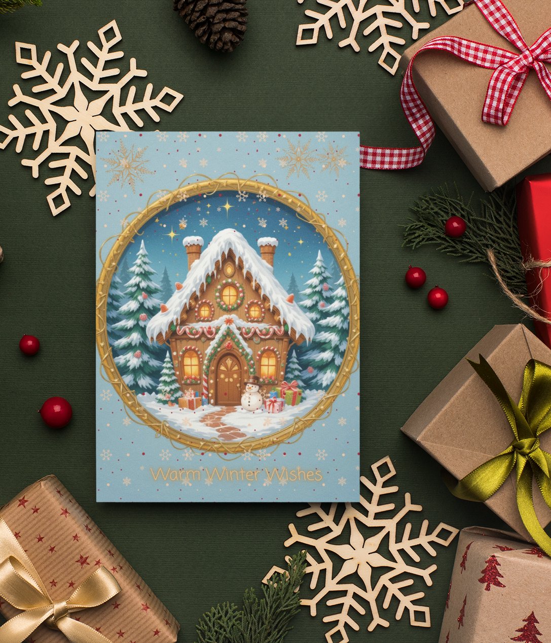 Winter Cottage Christmas Card | 5x7 Holiday Greeting | Personalised Message Inside