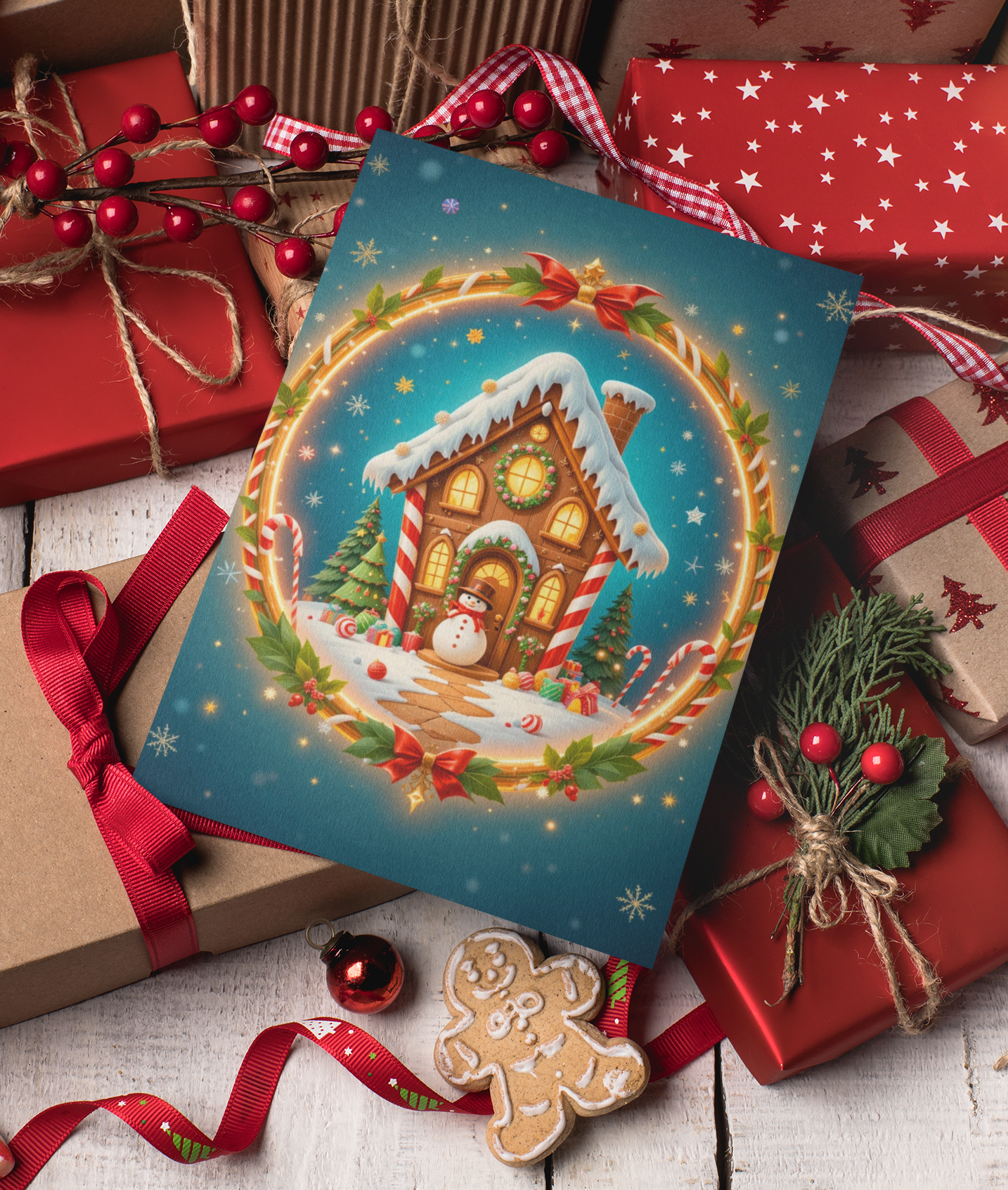 Winter Cottage Christmas Card | 5x7 Holiday Greeting | Personalised Message Inside