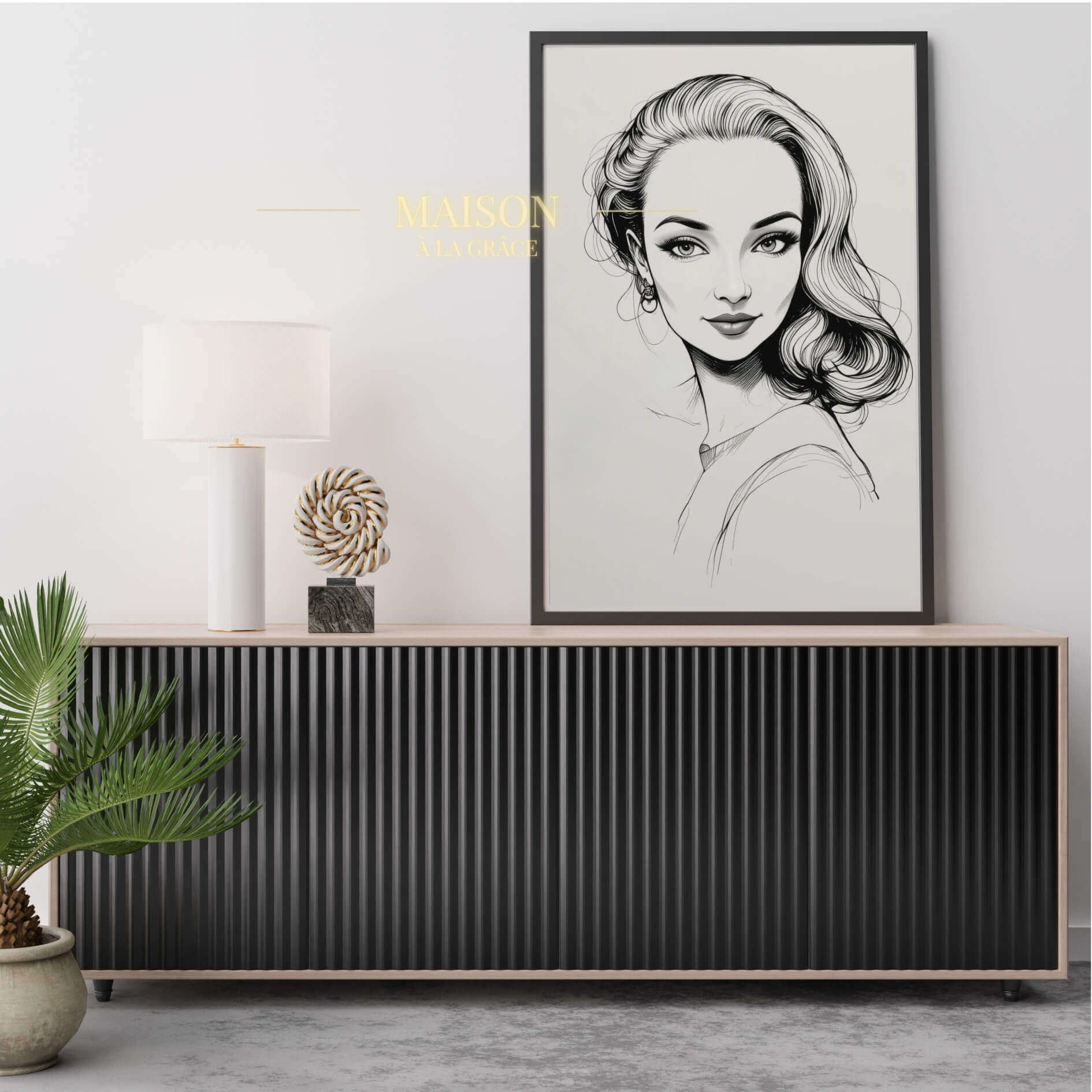 Framed Custom Pen and Ink Portrait: Fine Art Print + Digital File