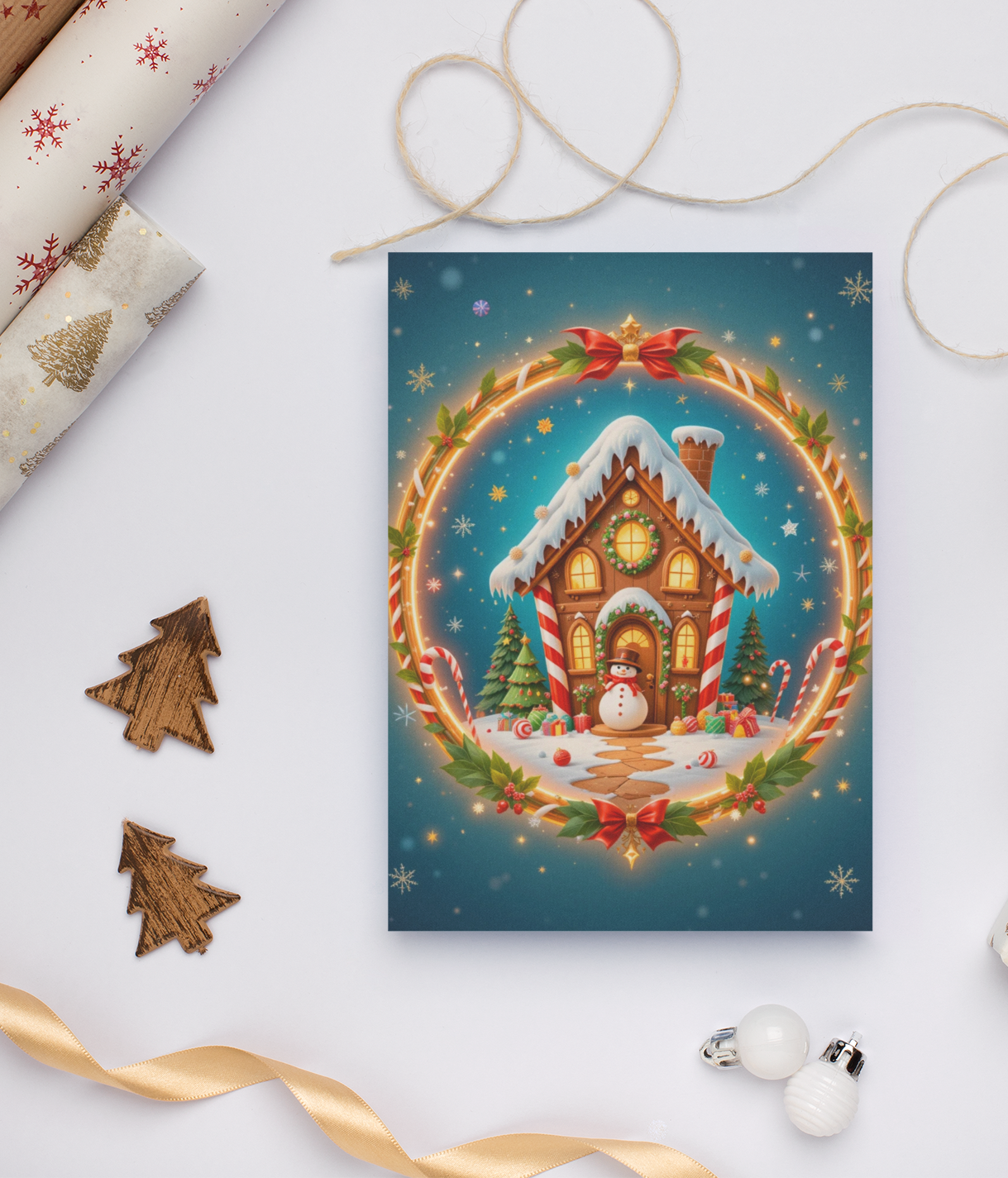 Winter Cottage Christmas Card | 5x7 Holiday Greeting | Personalised Message Inside