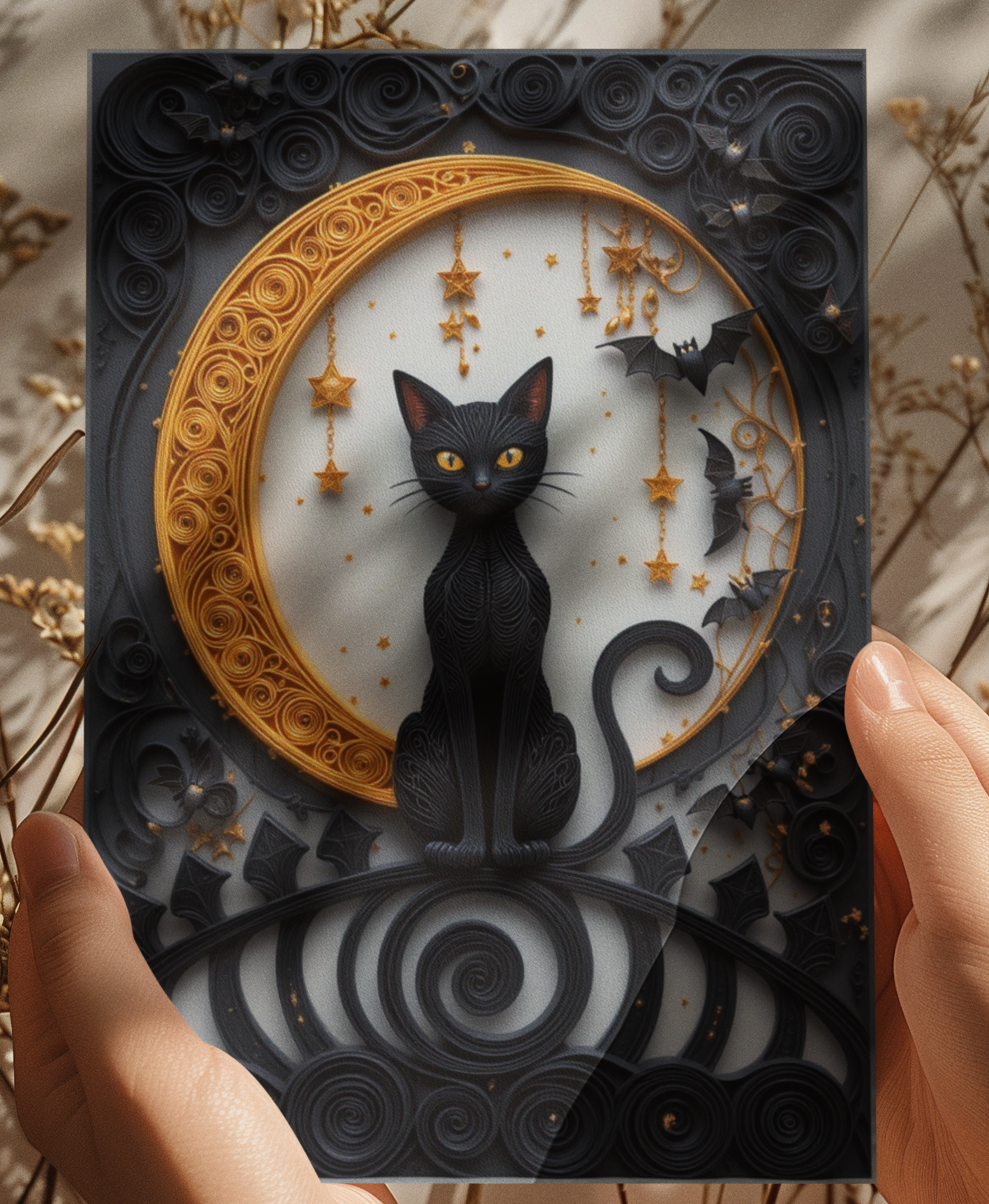 Halloween Greeting Card: 3D Quilling Style, Eco-Friendly Seasonal card (5x7)