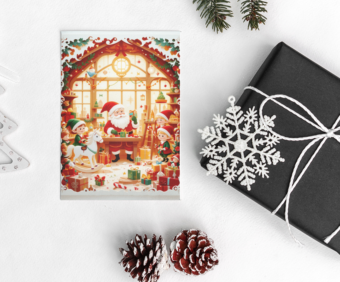 Christmas Quilling Style Greeting Card – 5x7 Festive 3D Effect Design – Holiday Card with Envelope