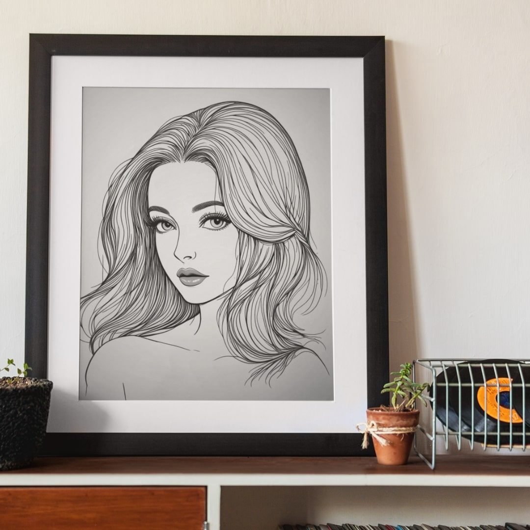 Framed Custom Pen and Ink Portrait: Fine Art Print + Digital File
