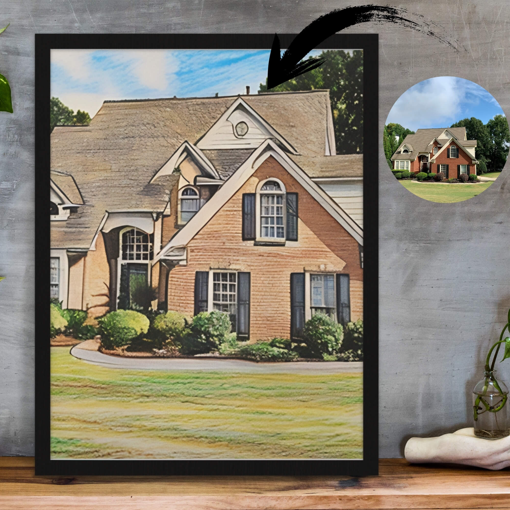Custom Framed Sketch Portraits Pets Portraits House bespoke Image