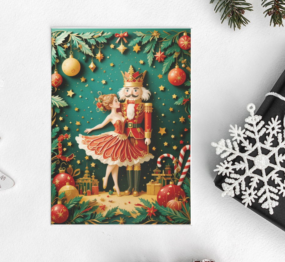 Christmas Quilling Style Greeting Card – 5x7 Festive 3D Effect Design – Holiday Card with Envelope