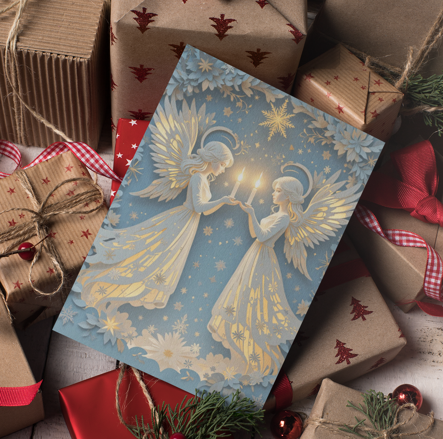 Christmas Quilling Style Greeting Card – 5x7 Festive 3D Effect Design – Holiday Card with Envelope