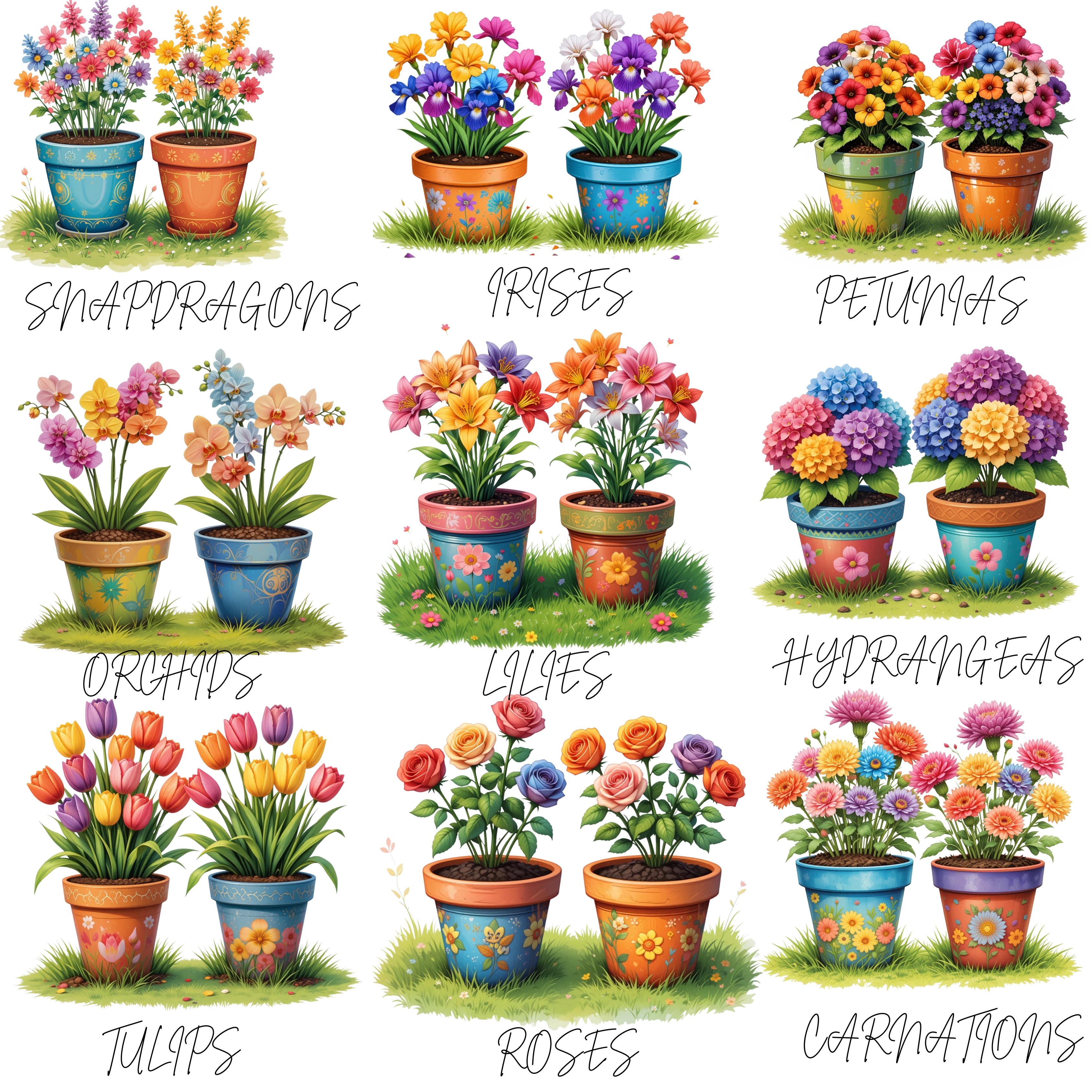 Personalised Family Flower Pot Print Custom Framed Artwork for Kids, Parents & Grandparents Unique Christmas Gift