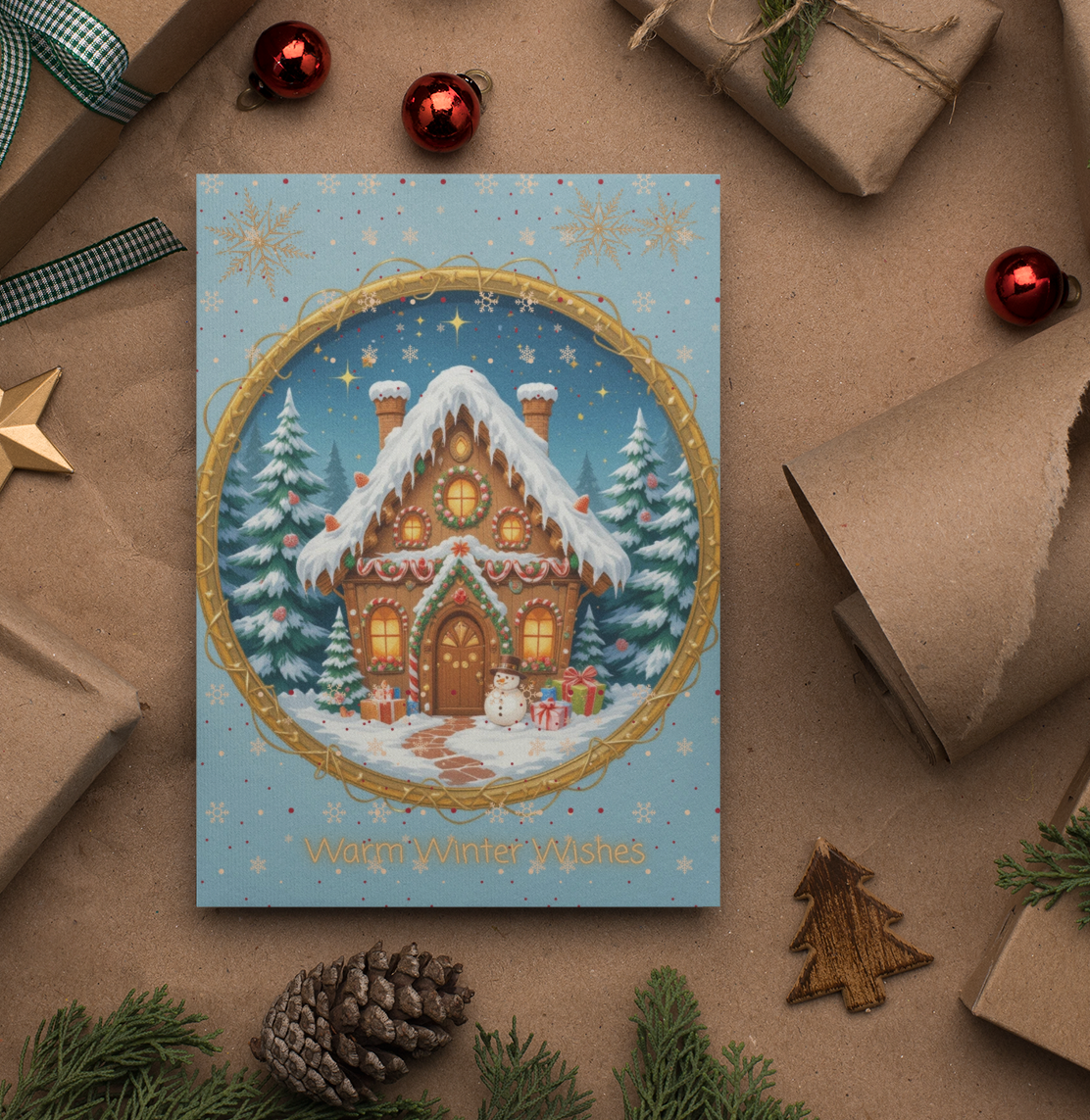 Winter Cottage Christmas Card | 5x7 Holiday Greeting | Personalised Message Inside