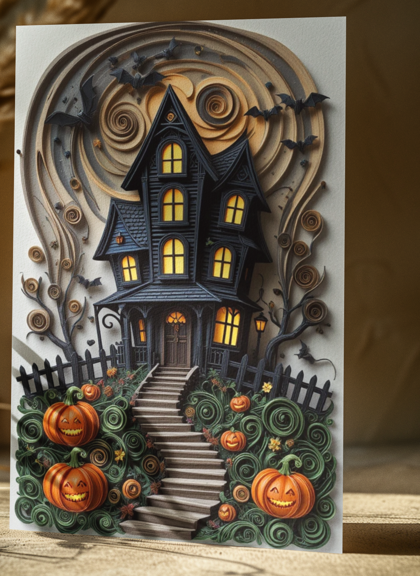 Halloween Greeting Card: 3D Quilling Style, Eco-Friendly Seasonal card (5x7)
