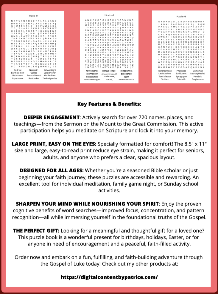 The Gospel of Luke Word Search Puzzles
