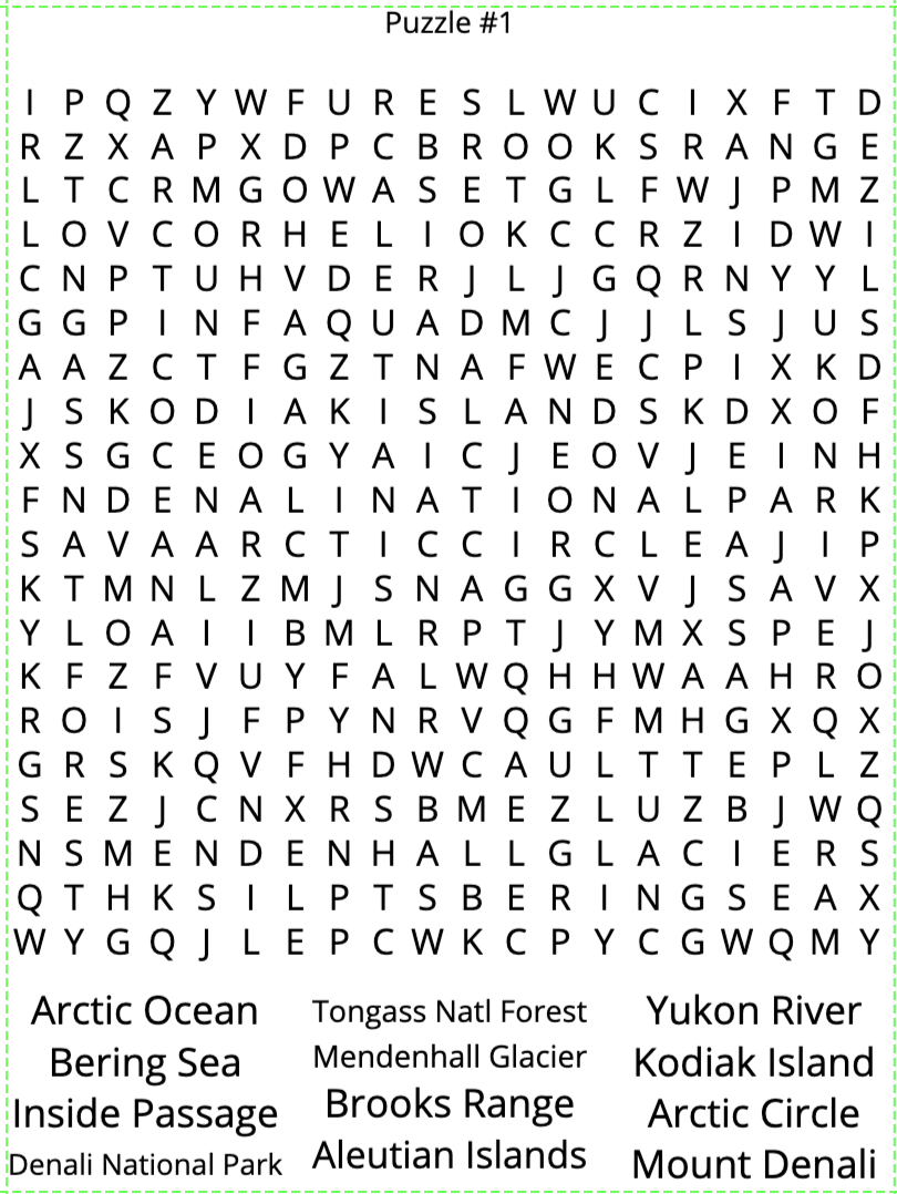 Alaska Word Search Puzzles