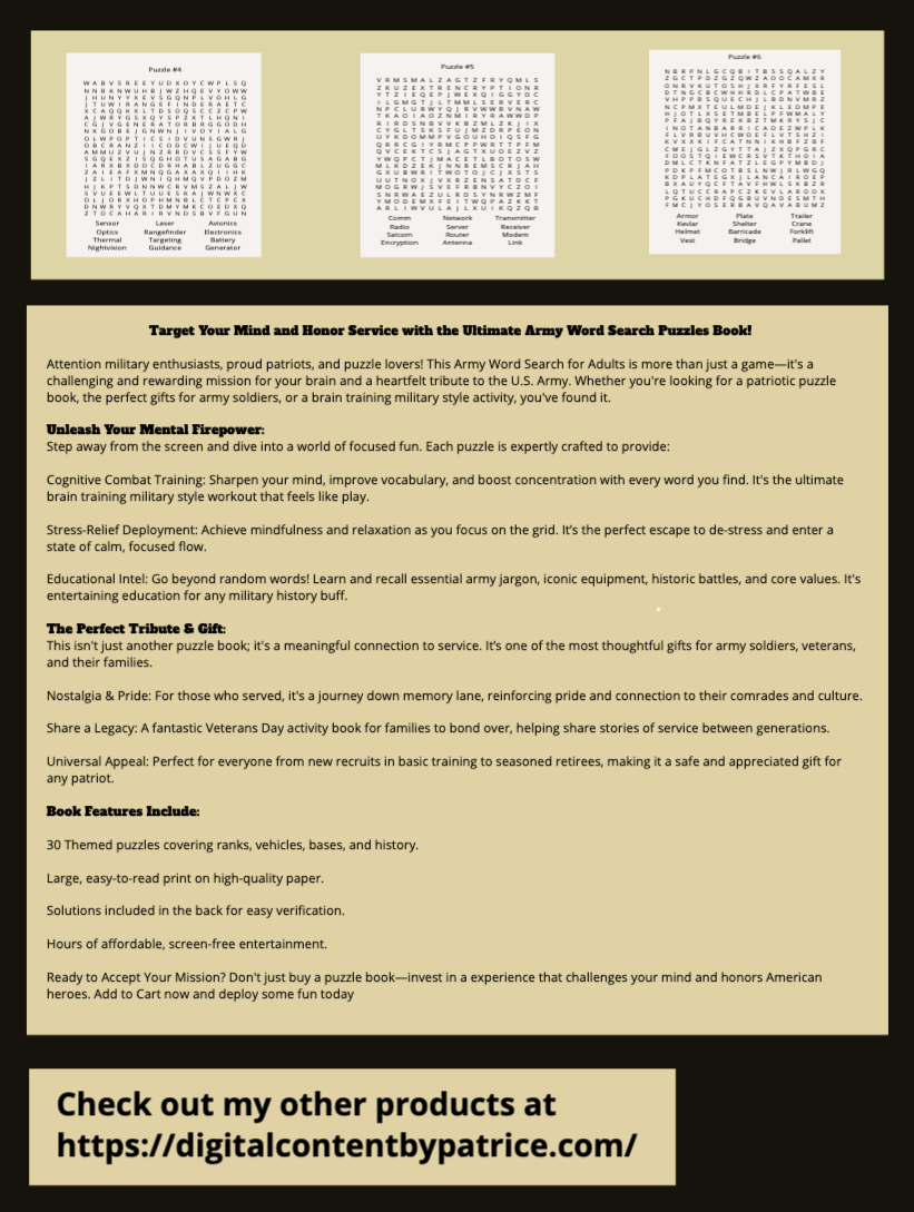 Army Word Search Puzzles