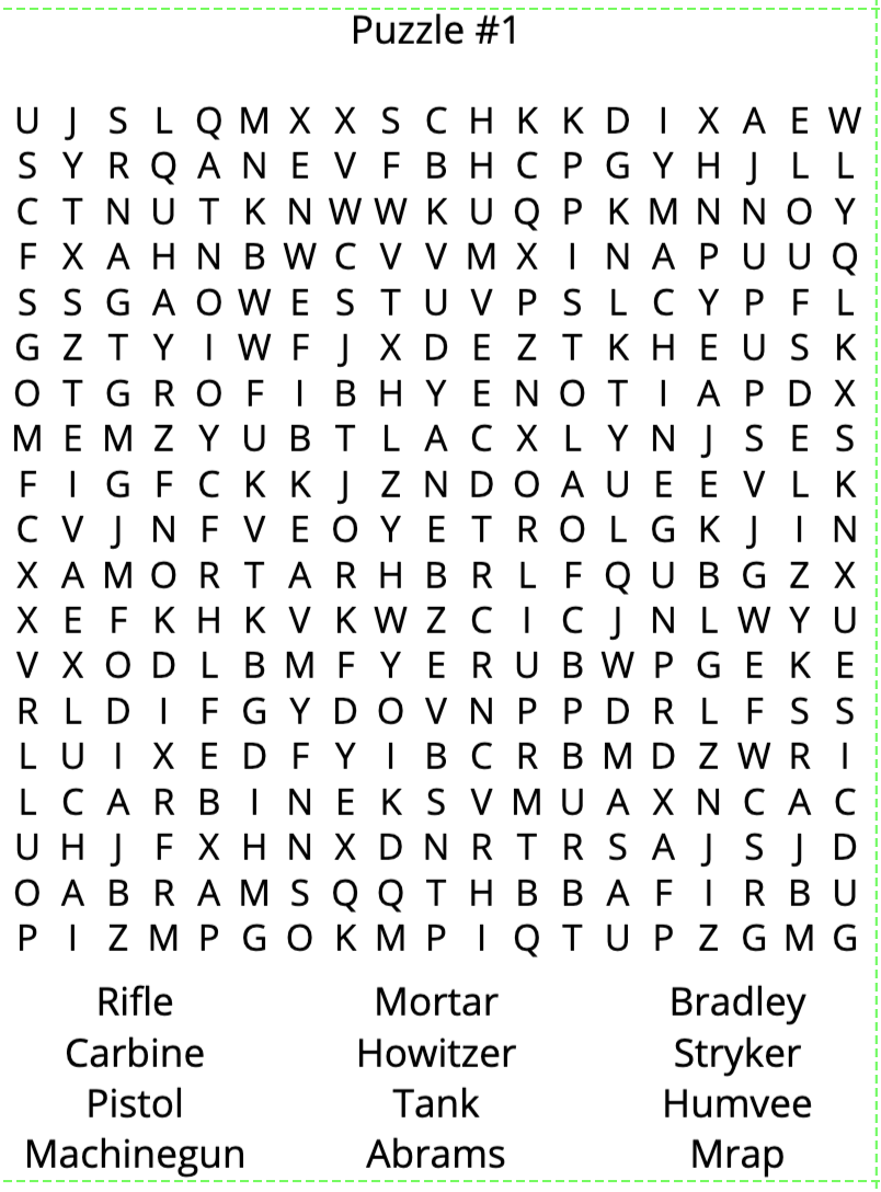 Army Word Search Puzzles