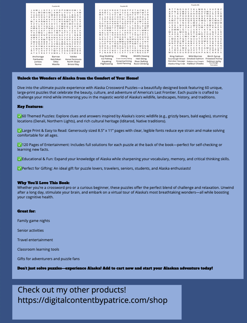 Alaska Word Search Puzzles