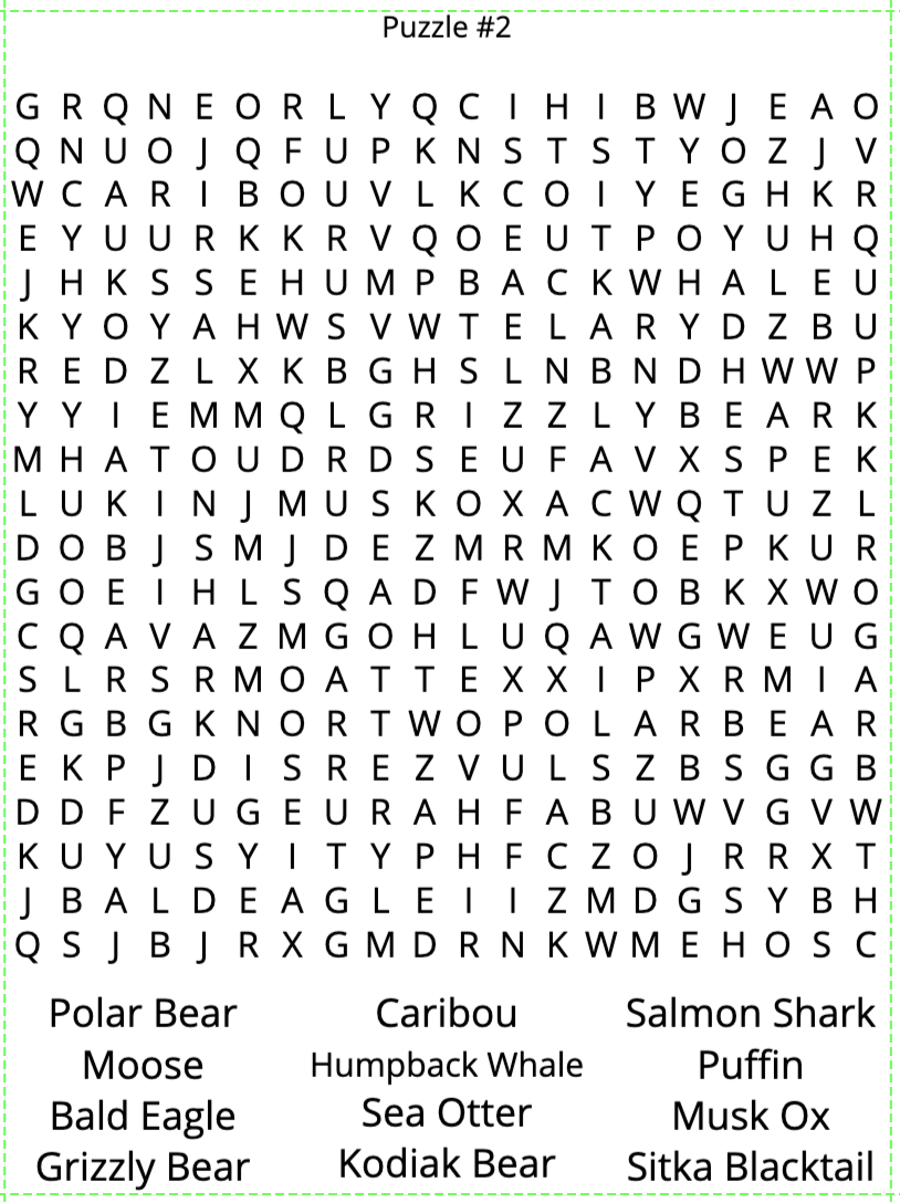 Alaska Word Search Puzzles