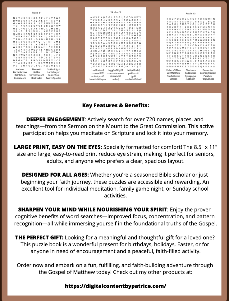 The Gospel of Matthew Word Search Puzzles