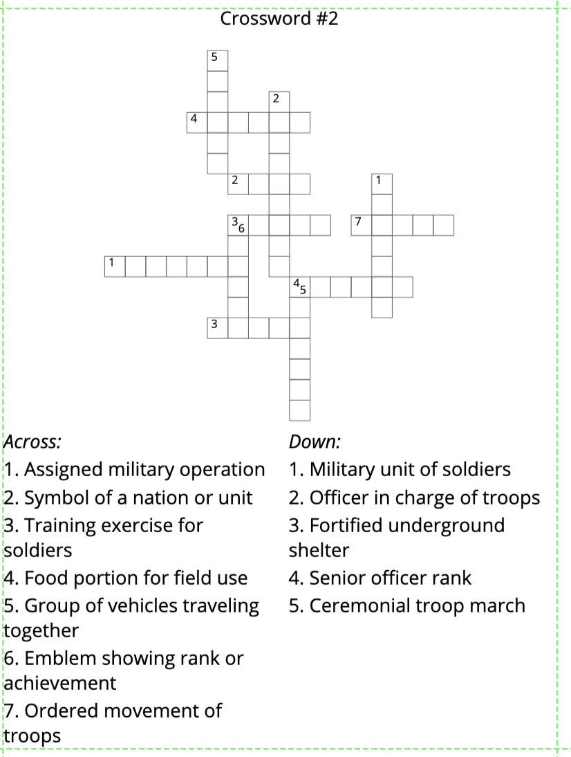 Army Crossword Puzzles