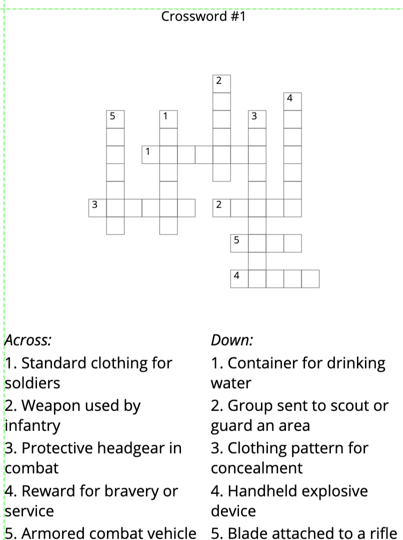 Army Crossword Puzzles