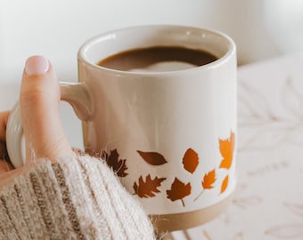 Fall Leaves Stoneware Coffee Mug - Fall Coffee Mug for Home - Halloween Coffee Mug, Fall Gifts and Fall Thanksgiving Decor, Autumn Drinkware