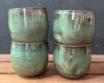 Green wine tumbler - handmade pottery tumbler - thumb print cup - artisanal