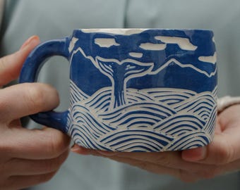Pottery Mug, 10 oz Whale mug
