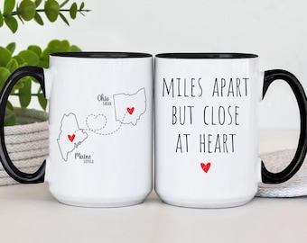 Miles Apart But Close At Heart Coffee Mug, State To State Gift Mug, Personalize Long Distance Mug, Long Distance Friendship Mug(TM-MIMZ8361)