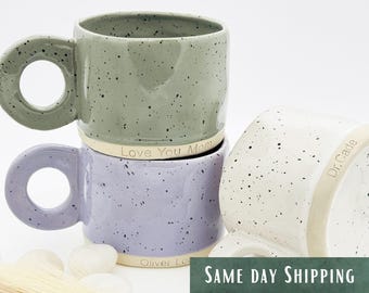 Engraved White Mug • Retro Coffee Mug • 10 FL OZ Custom Mug Gift • Mother's Day Gift • Home Warming Gift • Christmas Gift • Ring Handle