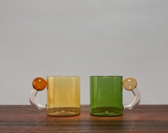 Modern Minimalist Colorful Glass Mugs with Accent Ball Handles